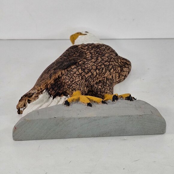 Handcrafted Wooden Bald Eagle Sculpture Figurine Flat Back Hand Painted Folk Art - Picture 6 of 8